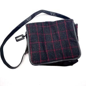 Vintage Cherokee Black Plaid Wool Messenger Bag
